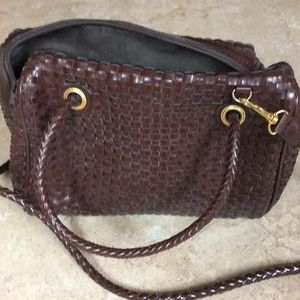 GENUINE LEATHER BROWN BASKETWEAVE HANDBAG